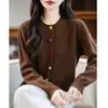 Chaqueta cárdigan de punto grueso con cuello redondo, ajuste holgado, hilo de punto de lunares de colores, 100% lana pura, novedad otoño e invierno 2026 para mujer