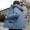 Jaqueta de Penas com Capuz Nova de Inverno Grossa para Homens, Estilo Curto, Penugem de Pato Branca Jovem, Casaco Quente Casual Tendência, Marca Tendência