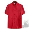 Traje Tang para Hombre Papá Verano Traje de Manga Corta Hombres de Mediana Edad y Ancianos Abuelo Estilo Chino Hebilla Hanfu Camisa de Hombre Talla Grande