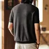 Nueva Camisa de Punto de Manga Corta Estilo Retro Old Money para Hombre, Marca de Moda Otoñal Tencel Lyocell Fresca Camiseta de Oficina para Hombre