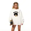 Moletom de Algodão Pesado para Casais, Corte Amplo, Gola Redonda, Pulôver sem Capuz, Versátil, Quente, Blusa Estampada para Outono e Inverno