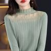 Suéter de cuello alto con media manga y encaje estilo francés chic estilo occidental para mujer
