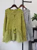 Cardigan de Punto con Cordón, Patchwork de Malla con Parche Pesado, Nuevo Estilo Otoño/Invierno 2026, Jersey Holgado de Estilo Suave para Mujer