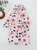 Pijama estampado de franela para niñas ropa de casa niños doble cara polar con capucha bata de baño primavera niños para dormir con bolsillos