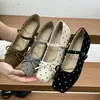 Zapatos Mary Jane de lunares estilo francés para mujer, zapatos de otoño poco profundos con lazo, dulces zapatos cuadrados para aumentar la altura