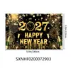 Cortina Temática Colorida de Ano Novo Transfronteiriça com Fundo Preto e Dourado Banner Decorativo para Atmosfera de Celebração de Ano Novo