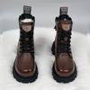 Más fáciles de combinar Botas Retro de Cuero Suave para Mujer 2025 Invierno Nuevas Estilo Británico Cuero Suave Suela Gruesa Tacón Medio Botas Cortas de Motociclista para Mujer