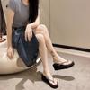 Sandália de Dedo Fashion com Strass Fundo Grosso Feminina para Uso Externo Verão Salto Médio Antiderrapante Resistente ao Desgaste Sandálias Plataforma Sandálias Chinelos