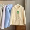 Jaqueta moletom com capuz, peso alto, super quente, fleece, lã de cordeiro sintética, estilo casal, cor sólida, forrada com fleece, espessa
