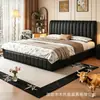 Estilo minimalista moderno tecla de piano cama de cuero genuino cama de almacenamiento minimalista retro francesa cama doble de 2m para bodas