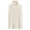 Tricô Feminino 100% Caxemira Senso de Design Gola Alta Feminina Colete Canelado Vertical Suéter Pulôver de Nicho Colete Sem Mangas