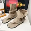 Botas Arrugadas de Piel de Vaca con Altura Interna de 4 cm, Sandalias de Tira de Verano con Punta Abierta para Mujer, Sandalias de Tira con Cuña para Mujer
