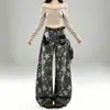 Calça Jeans Estampada Camuflagem Estrela Atravessia Atacado Feminina Bolso Bordado Cor Contrastante Design Versátil Calça Longa Wide-Leg