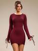 Ropa de Mujer Transfronteriza Europea y Americana Vestido Sexy de Manga Larga sin Espalda Otoño e Invierno Nuevo Mini Vestido Corto Rojo para Fiesta
