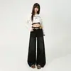Jeans Feminino Estilo Cool High Street 2025 Inverno Novo Design Perna Larga Rasgado Solto Reto Comprimento Total Calças