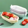 Tazón de Frutas de Plástico Hueco de Doble Capa Cesta para Lavar Verduras de Cocina Cesta de Almacenamiento Engrosada Juego de Coladores