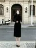 Vestido de punto para mujer, primavera y otoño, estilo retro francés, corte ajustado, elegante, de longitud media, capa base, vestido suéter hasta la rodilla