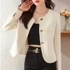 Novo Terno de Outono 2026 de Alta Qualidade para Mulheres Baixas, Top Curto Estilo Hong Kong, Elegante Jaqueta Slim-Fit de Gola Redonda