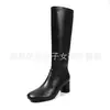 Botas Altas hasta la Rodilla de Piel de Oveja de Dos Capas + Súper Elásticas para Mujer, Nuevo Estilo Otoño, Punta Redonda, Tacón Alto Grueso, Botas Altas Elásticas, Botas de Mujer