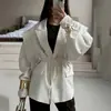 Nuevo blazer de moda cruzado para otoño e invierno de Amazon, estilo europeo y americano, entallado a la cintura, adelgazante, con cordones, holgado, versátil, de cuello en V para mujer