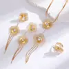 Collar con Colgante de Flor Hueca Pétalo de Tres Dimensiones Cadena Larga Pendientes Collar Anillo Set de Joyería Transfronterizo Europeo y Americano
