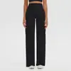 Calça Longa Esportiva Cruzada Escovada de Cintura Alta com Controle Abdominal para Corrida Yoga Levanta Bumbum Perna Larga Solta Roupa Fitness Yoga Feminina