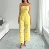 2026 Nuevo Estilo de Verano Europeo y Americano de Amazon Top Tubo sin Mangas Amarillo Transparente Fresco Dulce Pantalones de Pierna Recta para Mujer