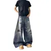 Jeans de Pierna Ancha Baggy de Largo Completo Estilo Calle Americano con Impresión 3D de Guadaña para Hombre, Pantalones Banana Sueltos de Verano
