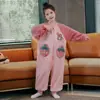 Pijama de una pieza para niños, Otoño e Invierno, Franela Engrosada Anti-Patada Cálido Coral Fleece, para Niños Medianos y Grandes, Ropa de Casa para Niñas