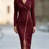 Moda Femenina Primavera/Verano Europeo y Americano Amazon AliExpress Nuevo Estilo Elegante Cintura Ceñida Blazer de Manga Larga Cuello Solapa Cremallera Vestido