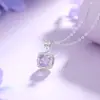 Colar Cubo de Açúcar Original para Mulheres, Prata Pura, Pingente Quadrado de Zircônia Roxa Lapidação Rosa Cintilante, Corrente Clavícula de Luxo Leve de Alta Qualidade