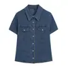 Atacado de fabricante de roupas femininas transfronteiriço 2026 nova camisa jeans de alta qualidade com detalhe de bolso estilo europeu e americano