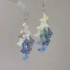 Brincos de Borboleta Vazada com Franjas Azul e Branco Estilo Coreano Design Exquisito Estudante de Artes Lindos Brincos com Gancho Brincos para Mulheres