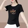 2026 Nova Camiseta de Manga Curta para Gestante de Comércio Exterior Feminina Solta Tamanho Plus Size Modeladora que Cobre a Barriga Estampada Meia Manga Top