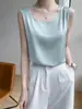 Camisola sin mangas de color liso para mujer, con tirante ancho en el hombro y cuello redondo, para uso casual, con caída sedosa, nueva para primavera y verano