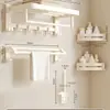 Toallero de Aluminio Espacial Perforado Estilo Crema Toallero de Baño Estante de Baño Colgador Juego de Cinco Piezas para Inodoro