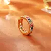 Anillo Abierto Ajustable de Circonita Colorido de Moda Lujo Moda Estilo Dopamina Anillo Chapado en Cobre con Oro Real