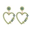 Pendientes Elegantes de Estilo Literario Europeo y Americano en Forma de Corazón con Cuentas de Arroz de Colores y Pedrería Pendientes de Amor Dulces y Lindos de Aleación con Diamantes para Mujer