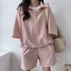 Traje de Dos Piezas para Mujer de Verano, Estudiante, Moda Coreana, Casual, Deportivo, Cremallera Grande, Manga Corta, Cuello Alto, Holgado