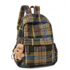 Yx Mochila Escolar Xadrez de Lã Retrô Feminina 2026 Outono e Inverno Novo Estilo Mochila Diária para Viagem Mochila para Alunos do Ensino Médio e Universitário