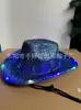 Novo Chapéu de Cowboy Ocidental Luminous Colorido Rosa com Lantejoulas para Performance de Carnaval Festival Contas Chapéu de Cowboy Luminous