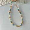 Colar de Pedras Naturais Coloridas Dopamina Estilo Chinês Retrô Colar Clavícula Colar Versátil de Verão para Mulheres