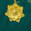 Collar Colgante Clásico de Loto Dorado Imitación Antigua para Mujer Cadena de Suéter Versátil Retro Joyería al por Mayor