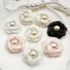 Nuevos pendientes DIY de perlas y camelia estilo Chanel de 3 cm con encaje, flores para zapatos y sombreros, pinzas para el cabello, accesorios florales al por mayor