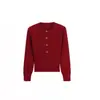 Suéter de Punto Acanalado de Cuello Redondo Suave Estilo Coreano para Mujer Otoño Invierno Adelgazante Botones Decorativos de Longitud Media Manga Larga Suéter Básico