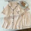 Pijama de Seda Helada con Diseño Jacquard de Amor Simple de Aspecto Francés de Alta Calidad para Mujer, Traje de Manga Corta, Ropa para el Hogar, Foto Real, Venta al por Mayor