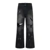 Jeans de Tiro Ligeramente Acampanado para Hombre, Diseño de la Calle Alta Americana, Marca Trendy Vibe, Pantalones Anchos Rectos Sueltos