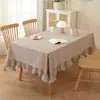 Mantel de cuadros de algodón puro engrosado con volantes de color liso, forma rectangular, superventas de Amazon, mantel de tacto de lujo ligero y de alta gama