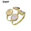 Mpb139 Colgante Exquisito y Único de Concha de Flor, Piedra Preciosa, Perla, Latón Chapado en Oro de 18K, Pulsera Abierta, Accesorios para Mujer