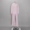 Conjunto de Camisa de Manga Larga a Rayas con Cuello y Bolsillos y Pantalones con Cintura Elástica, Nuevo Estilo Europeo y Americano Transfronterizo Otoño/Invierno 2026 con Bloques de Color